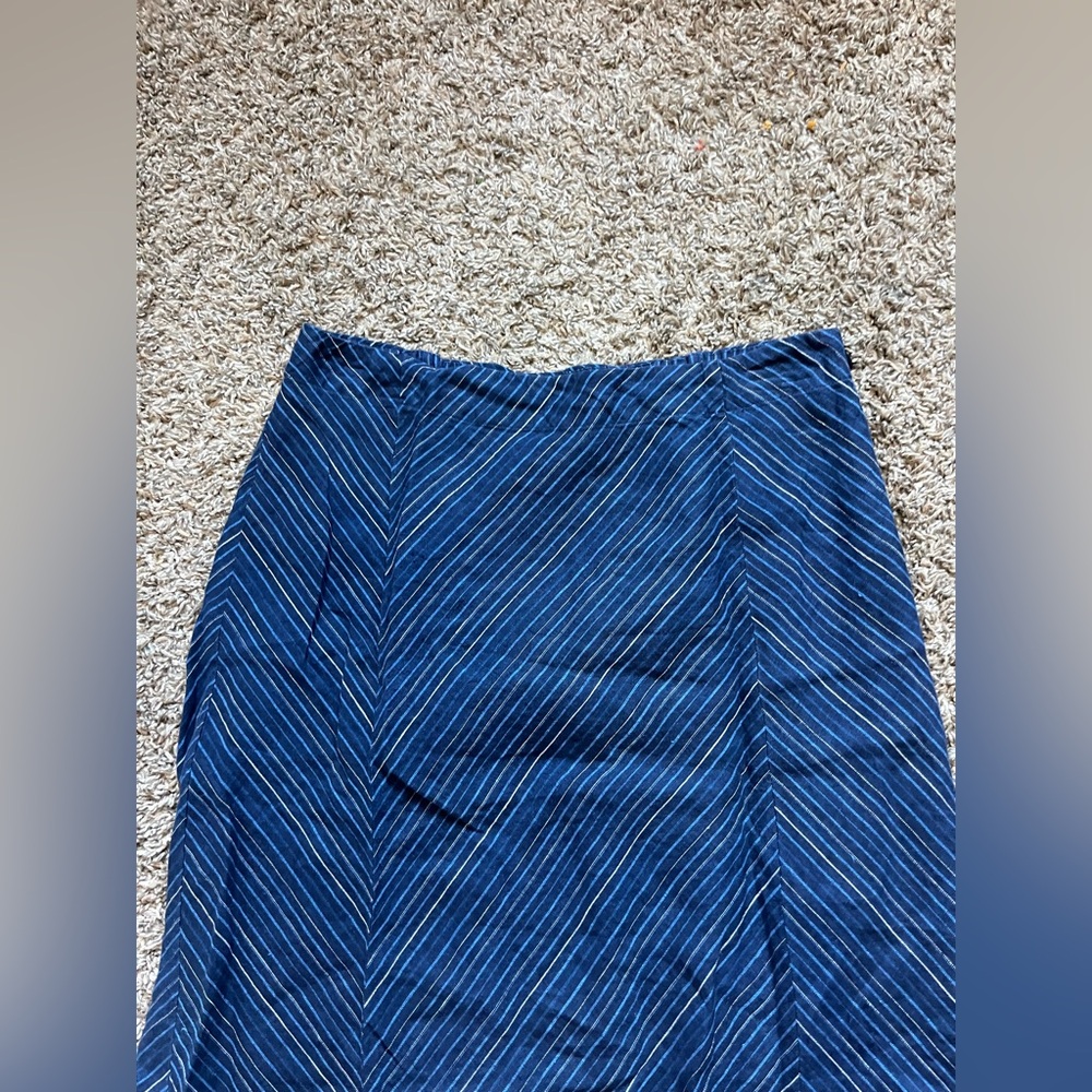 J Jill Love Linen Women Size Small Skirt Blue Striped Flare Long Knee - Picture 3 of 6